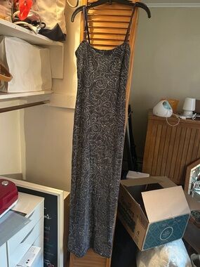 Jump navy vintage Paisley Slip Dress with beads Silver Detail
